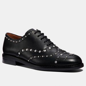Coach Black Tegan Oxfords with metal silver studs 6 NWOT